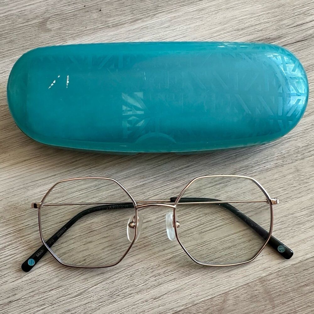 Zenni Hexagonal Geometric Glasses with Case & Lens Cloth - 3229514 - Rose Gold